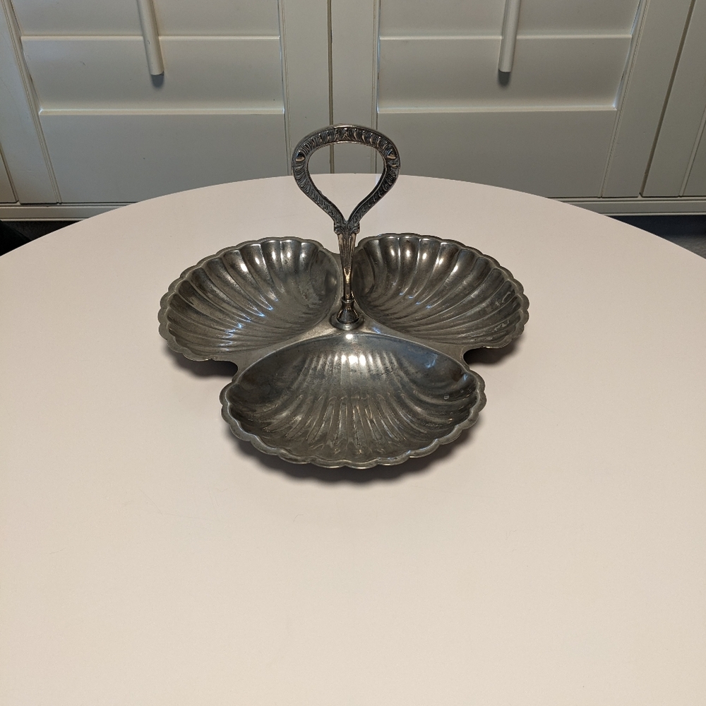 Vintage Silver Plated Serving Tray with 3 Shell-Shaped Sections